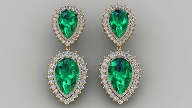 smeraldo a forma di pera giocare diamante oro orecchino gioielli anello emerald stampabile ciondolo la collana moda umana persone sleza brillante argento braccialetto gli orecchini 3d print model - Mito3D