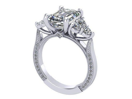 emerald princess cut engagement ring diamond golden silver jewelry rings 3d print model - Mito3D