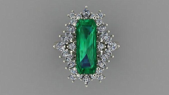 emerald ring diamond gold jewelry marquise rounddiamond gem rings jewel wedding engagement 3d print model - Mito3D