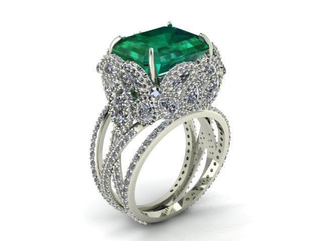 émeraude bague or bijoux argent imprimable diamant bijou gemme mode blanc brillant l'amour platine disjoint pendentif anneaux 3D print model - Mito3D