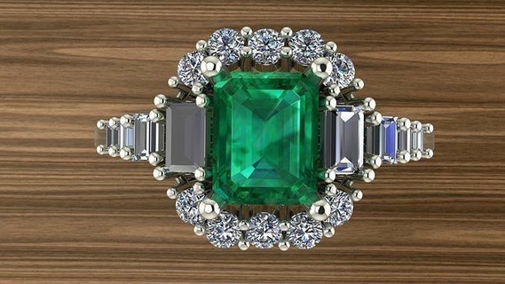 Esmeralda anillo palillos redondo diamantes joyería joya lujo precioso oro diamante anillos Boda compromiso 3d print model - Mito3D
