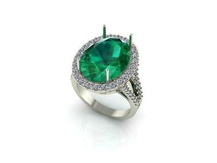 émeraude bague diamants bijoux argent diamant mariage blanc or anneaux 3d print model - Mito3D