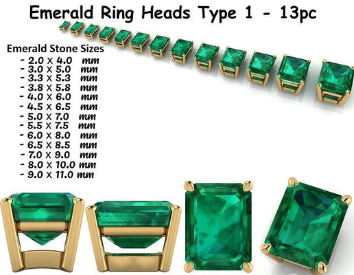 esmeralda anillo cabezas tipo 1 13pc plata imprimible diamante joya coronilla platino pulsera canadá piedra pinzas boda piedras redondas compromiso espárragos joyería emerlads anillos 3d print model - Mito3D