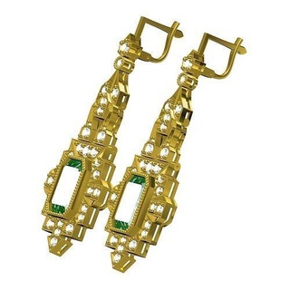 Smeraldo calcolo arte deco stile orecchino oro gioielleria argento 3d cad design stampabile giallo personalizzare sterline diamante moda antico orecchini 3d print model - Mito3D
