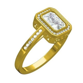 Esmeralda Roca bisel conjunto redondo diamante aureola solitario anillo joyería joya precioso oro imprimible plata 3d canalla diseño personalizar anillos 3d print model - Mito3D