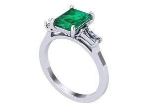 emerald stone engagement ring diamond golden silver jewelry rings 3d print model - Mito3D
