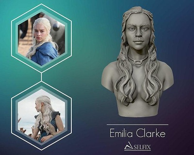 emilia clarke portrait sculpture daenerys targaryen motherofdragons statue girl art sculptures 3d print model - Mito3D