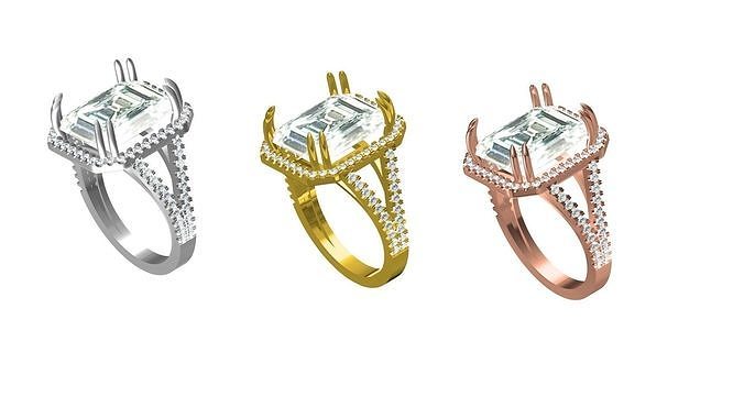 Emrald kesmek mikro döşemek elmas yüzük takı altın yüzükler yazdırılabilir mücevher gümüş düğün nişan moda güzellik 3d cad tasarım kostüm 3D print model - Mito3D