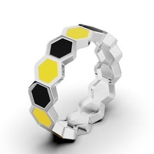 esmalte panal anillo hexágono juego acero metálico compromiso Boda plata diente zafiro diseño dentición equipo ciencia ficción joyería joya anillos 3d print model - Mito3D