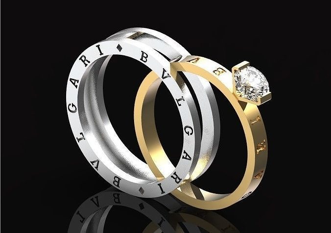 compromiso doble anillo bvlgari 510 diamante Moda oro joya plata libra esterlina Boda solitario clásico noche elegante moda agraciado joyería anillos 3D print model - Mito3D