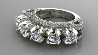 engagement bague mariage diamant argent bijou bijoux gemme brillant or mode beauté Marquise buguette fleur imprimable anneaux 3d print model - Mito3D