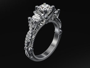 engagement ring jewelry diamond three stones printable millgrain fancy rings 3d print model - Mito3D