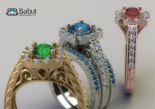 Verlobungsring - 3-Modelle Schmuck engagement ring Edelsteine Juwel Diamanten Smaragde Ringe Saphir blau ruby jewellerychallenge 3d print model - Mito3D