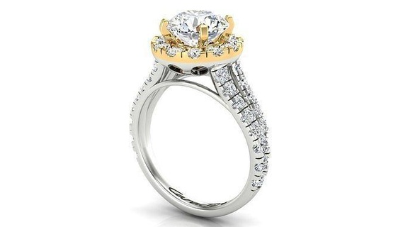compromiso anillo 2 tono oro joyería joya imprimible plata Boda platino anillos brillante banda solitario diamante único mujer 3d print model - Mito3D