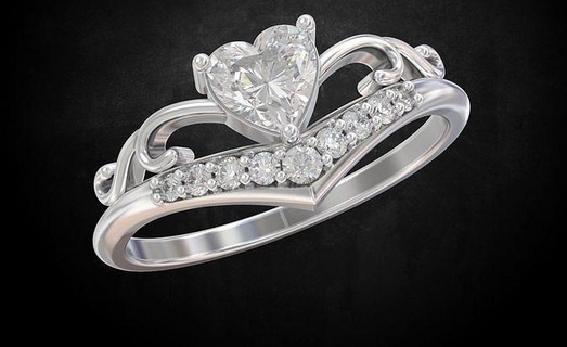 noivado anel coração diamantes 195 3dprinted Projeto moda ouro dourado jóia jóias joalheria impressão imprimível prototipagem argolas prata 3d print model - Mito3D