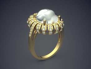 anello di fidanzamento perla cad-5592 gioielli brillante cad il design dettaglio diamante gemma oro gioiello disco platino stampabile anelli argento matrimonio 3d print model - Mito3D