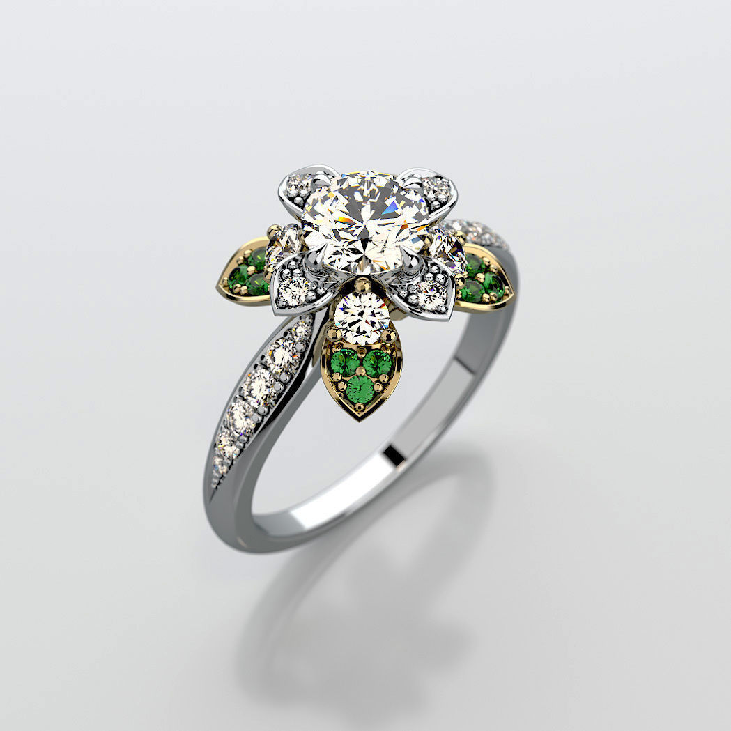 engagement ring round gemstone 014 3d diamond gem stone gold jewelry ladies model prototyping printable stl rings 3D print model - Mito3D
