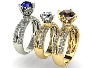 anillo de compromiso tres variantes diferentes gemas la joyería el diamante imprimible solitaire clásico cad las femenino mujeres 3dm stl obj moda oro alta poligonal los anillos 3d print model - Mito3D