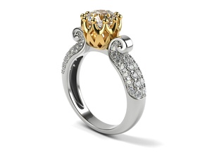 engagement ring uniqued 003 weding wedding jewellery jewelry gem jewel gold diamond gems precious unique design printind printable crown vintage rings 3d print model - Mito3D