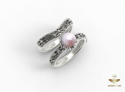 engagement ensemble anneaux engagement bijoux imprimable argent bijou bague blanc engagement bague mode bague bijoux perle bague mariage anneaux 3d print model - Mito3D