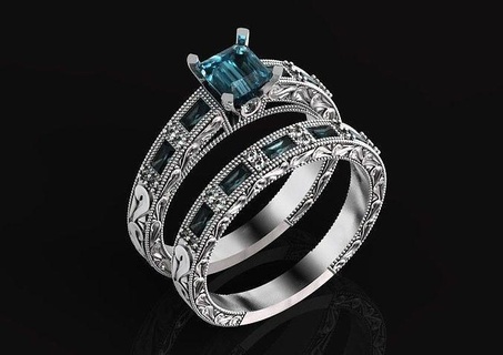 engagement wedding ring baguette princess cut shape 506 emerald mens diamond sapphire vintag original evening stylish elegant graceful kirk kara jewelry rings 3d print model - Mito3D