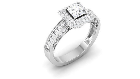 noivado Casamento anel Princesa nupcial joalheria banda feminino metade eternidade imprimível diamante solitário cheio argolas prata esterlina engagem 3d print model - Mito3D