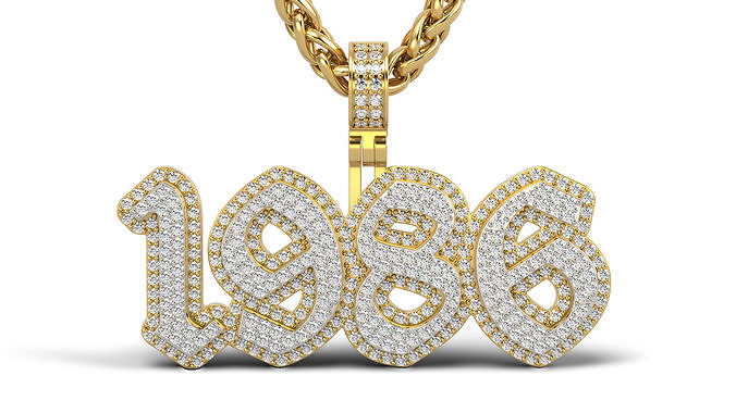 Englisch 1986 Stein solide Schönheit Gold Schmuck Silber druckbar Platin Anhänger Geschenk glücklich Mode Weiß Juwel 86 brillant Halskette Diamant 3D print model - Mito3D