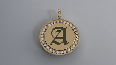 engravable diamond pendant - 2mm dia stones 25mm circle jewelry gold silver jewellery necklace fashion beauty gem rip pendants engrave engraveable luxury charm charms 3d print model - Mito3D