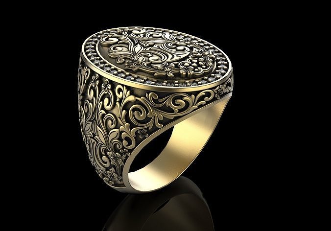 gravure art bague femme ornement mariage gravé anneaux bijoux fraisage déco argent modèle fleur ancien antique conception or 3D print model - Mito3D