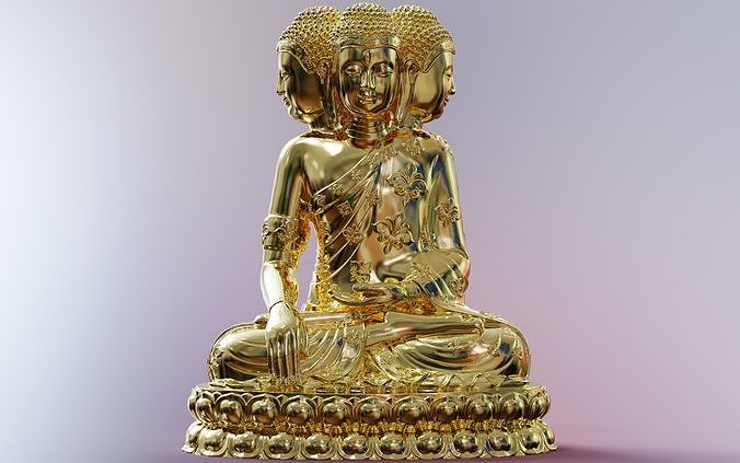 éclairé Bouddha 4 tête 3rd œil art paix sagesse connaissance mort maison statue sculpture hindou Dieu esprit mental sculptures 3D print model - Mito3D