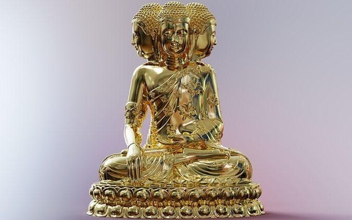 enlightened buddha 4 head headed 3rd eye art peace wisdom knowledge death house statue sculpture hindu god mind mental sculptures 3d print model - Mito3D