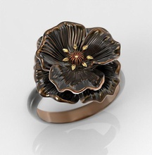entrancing poppy ring jewel big wild bright natural bronze silver gold sterling youth texture blossom summer art flower jewelry oxidation rings 3d print model - Mito3D
