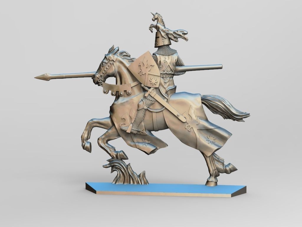 equestrian knight 1 horse spear armor sword metal silver toy miniature shield helmet 3d printing milling cnc machine unicorn rider dragon games toys board 3D print model - Mito3D