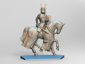 equestrian knight 18 horse armor sword shield helmet horns chain mail crusader warband metal silver 3d milling cnc car rider saddle cross games toys board 3d print model - Mito3D