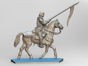 equestrian knight 19 horse armor sword spear shield helmet dagger chain mail crusader warband metal silver 3d milling cnc car rider saddle games toys board 3d print model - Mito3D