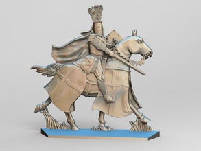 equestrian knight 4 horse armor sword metal silver toy miniature shield helmet 3d printing milling cnc machine rider heraldry crusader cloak feathers games toys board 3d print model - Mito3D