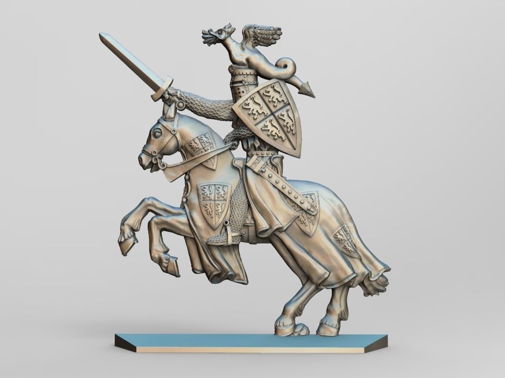ecuestre caballero 8 caballo armadura espada metal plata miniatura proteger casco 3d sello molienda cnc coche vehiculo jinete heráldica continuar león 3D print model - Mito3D