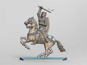equestrian knight 9 horse crusader armor sword ax metal silver miniature shield helmet 3d seal milling cnc car rider heraldry cross games toys board 3d print model - Mito3D