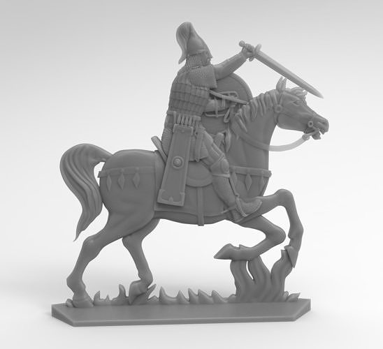 equestre guerriero 4 vichingo cavallo armatura spada scudo casco seguito metallo argento 3d fresatura cnc macchina cavaliere sella cipolla frecce catena posta giochi giocattoli tavola 3D print model - Mito3D