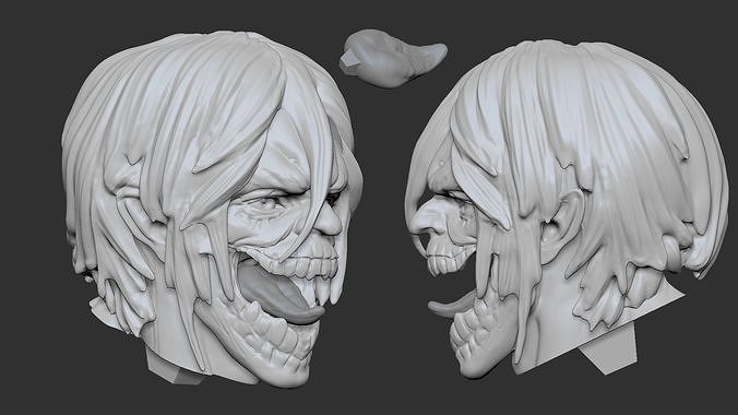 eren yeager titan anime aot fanart monster art figure head anatomy statue sculptures 3D print model - Mito3D