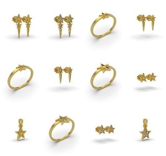 estrela collection - 3d jewelry 12 models rings earrings pendants printable pendant diamond earring art fashion ring star joias joias3d jewellery brilliant jewel beauty jewellry 3d print model - Mito3D