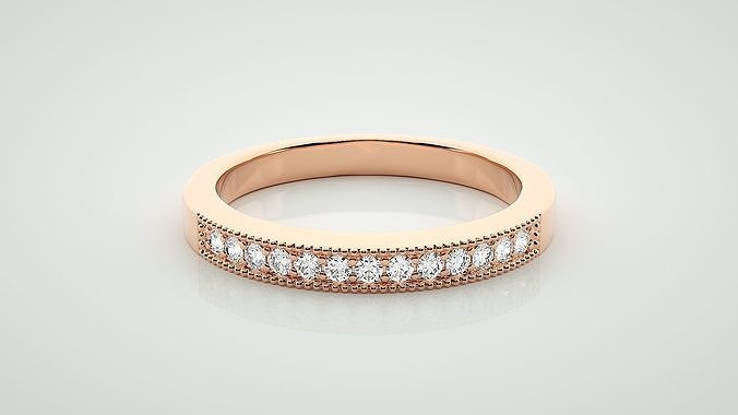 eternidade banda diamante anel 3dm stl render detalhe joalheria feminino Casamento metade noivado imprimível solitário cheio argolas 3D print model - Mito3D