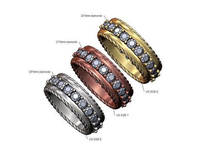 eternity braided sides diamond band us sizes 7 8 9 ring wedding engagement wire rope cigar jewelry printable gold silver luxury statement jewellery 3d model rings 3d print model - Mito3D