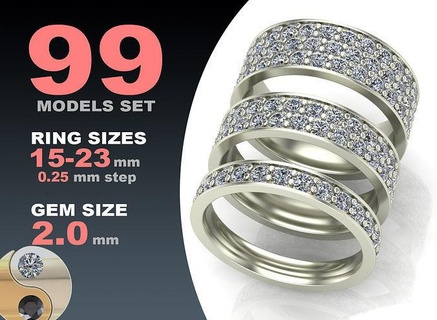 eternity diamond ring rings jewelry gold silver jewel printable jewellery fashion prototyping pack set package wedding marryme band luxury 3d print model - Mito3D