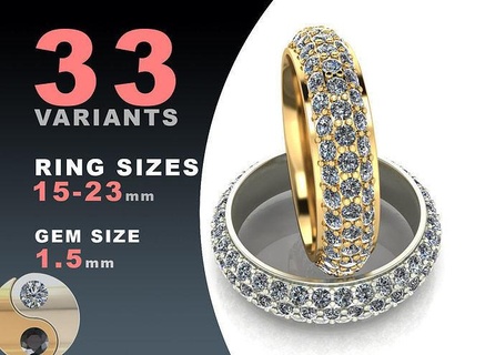 eternity diamond ring 1i5 mm gems set rings jewelry gold silver jewel printable jewellery fashion prototyping pack package wedding marryme band luxury 3d print model - Mito3D