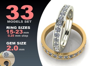 eternity diamond ring 1row rings jewelry gold silver jewel printable jewellery fashion prototyping pack set package wedding marryme band luxury 3d print model - Mito3D