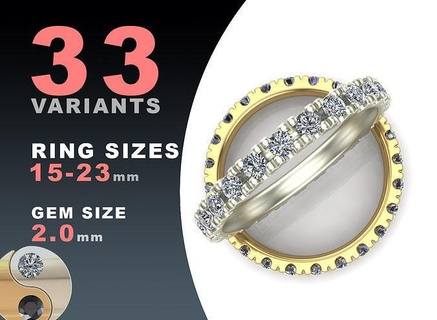 eternity diamond ring 2 mm gems set rings jewelry gold silver jewel printable jewellery fashion prototyping pack package wedding marryme band luxury engagement 3d print model - Mito3D