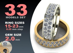 eternity diamond ring 2 rows rings jewelry gold silver jewel printable jewellery fashion prototyping pack set package wedding marryme band luxury 3d print model - Mito3D