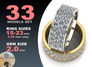 eternity diamond ring 3 rows rings jewelry gold silver jewel printable jewellery fashion prototyping pack set package wedding marryme band luxury 3d print model - Mito3D