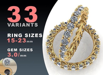 eternidade diamante argolas 3mm joias conjunto joalheria ouro prata jóia imprimível jóias moda prototipagem pacote Casamento Case comigo banda luxo 3d print model - Mito3D